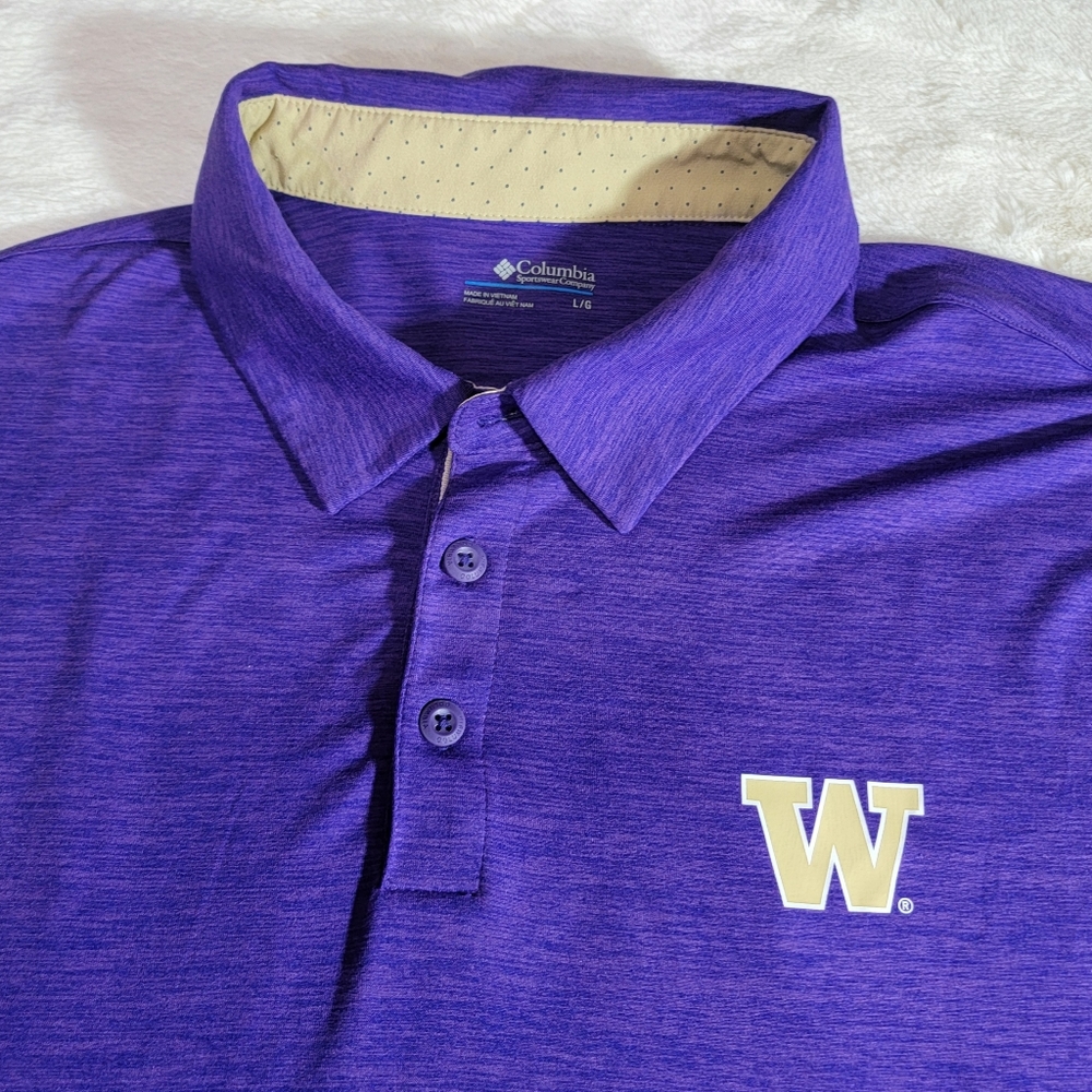 Men's Columbia Purple Washington Huskies Omni-Wick Set II Polo Size Large - Picture 2 of 5
